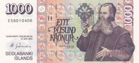 Iceland, 1000 Kronurs, 1986-2005, UNC, p59
 Serial Number: E58010406
Estimate: 15-30 USD