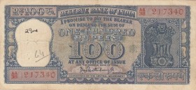 India, 100 Rupees, 1967, FINE, p62a
 Serial Number: AA38 217340
Estimate: 10-20 USD