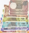 India, Total 7 banknotes
1 Rupee(2), 2017, UNC, p117c; 10 Rupees, 2018, UNC, pNew; 20 Rupees, 2019, UNC, pNew; 50 Rupees, 2019, UNC, pNew; 100 Rupees...