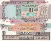 India, Total 3 banknotes
10 Rupees, 1970/1990, UNC, p81, pinholes; 10 Rupees, 1992, UNC, p88, pinholes; 10 Rupees, 1962/1967, UNC, p60, pinholes
Est...