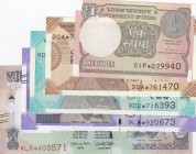 India, Total 5 banknotes
1 Rupee, 2017, UNC, p117c; 10 Rupees, 2017, UNC, pNew; 50 Rupees, 2018, UNC, pNew; 100 Rupees, 2018, UNC, pNew; 100 Rupees, ...