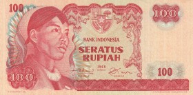 Indonesia, 100 Rupiah, 1968, AUNC(-), p108a
 Serial Number: UMZ049717
Estimate: 10-20 USD