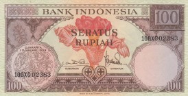 Indonesia, 100 Rupiah, 1959, UNC, p69
 Serial Number: 100XG02383
Estimate: 15-30 USD