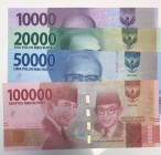 Indonesia, Total 4 banknotes
10.000 Rupiah, 2016, UNC, p157; 20.000 Rupiah, 2016, UNC, p158; 50.000 Rupiah, 2016, UNC, p159; 100.000 Rupiah, 2016, UN...