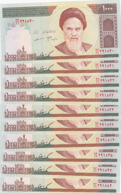 Iran, 1.000 Rials, 1992, UNC, p143f, Total 10 banknotes
(consecutive serial num...