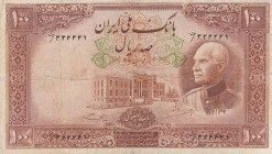 Iran, 100 Rials, 1938, FINE, p39Ab
 Serial Number: 324441
Estimate: 150-300 USD