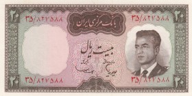 Iran, 20 Rials, 1965, UNC, p78b
 Serial Number: 827588
Estimate: 15-30 USD