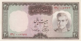 Iran, 20 Rials, 1969, UNC, p84
 Serial Number: 006232
Estimate: 10-20 USD