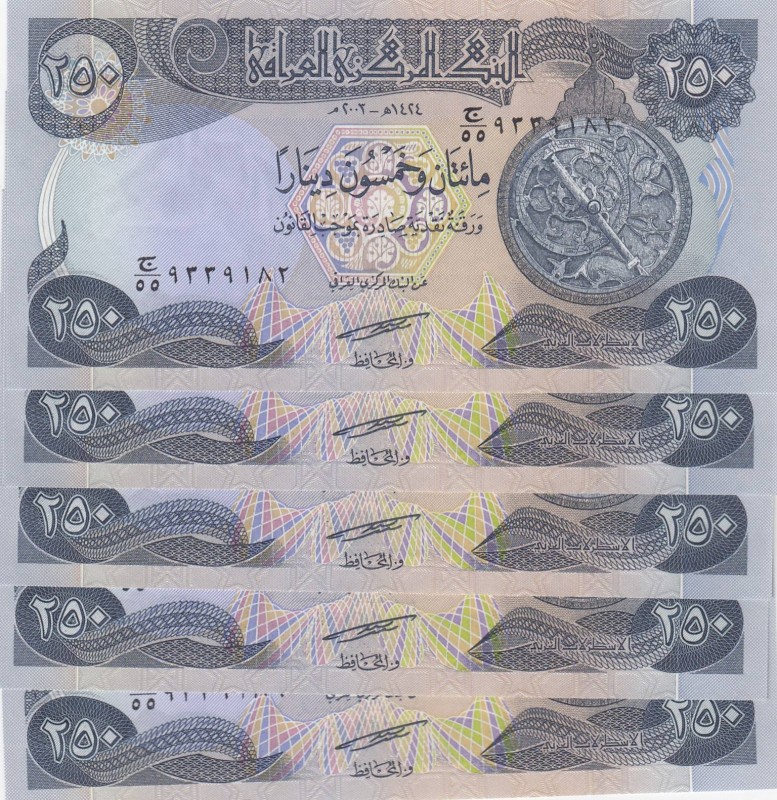 Iraq, 250 Dinars, 2003, UNC, p91a
Consecutive serial number, total 5 banknotes,...