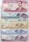 Iraq, Total 6 banknotes
5 Dinars, 1922, UNC, p80; 10 Dinars, 1992, AUNC, p81; 25 Dinars, 2001, UNC, p86; 50 Dinars, 1994, AUNC, p83; 100 Dinars, 1994...
