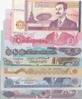Iraq, UNC, Total 7 banknotes
5 Dinars, 1992, UNC, p80; 10 Dinars, 1992, UNC, p81; 25 Dinars, 1996, UNC, p73; 50 Dinars, 1994, UNC, p83; 100 Dinars, 1...