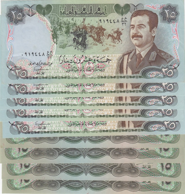 Irak, UNC, Total 9 banknotes
25 Dinar(4), 1982, p72; 25 Dinar(5), 1986, p73a
E...