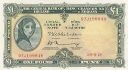 Ireland, 1 Pound, 1972, XF, p64c
 Serial Number: 97J199849
Estimate: 25-50 USD