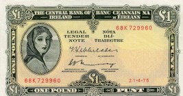 Ireland, 1 Pound, 1975, XF, p64c
 Serial Number: 68K729960
Estimate: 25-50 USD