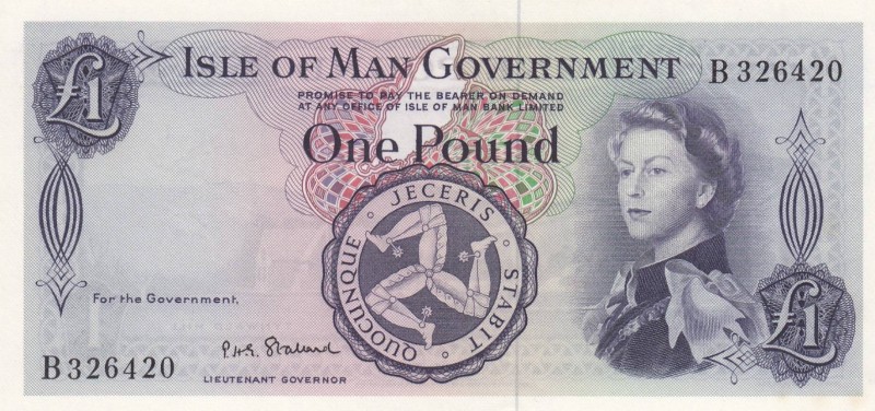 Isle of Man, 1 Pound, 1961, UNC, p25b
Queen Elizabeth II portrait, Serial Numbe...