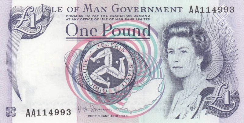 Isle of Man, 1 Pound, 2009, UNC, p40c
Queen Elizabeth II portrait, Serial Numbe...
