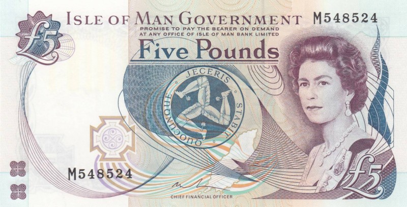 Isle of Man, 5 Pounds, 2015, UNC, p41c
 Serial Number: M548534
Estimate: 15-30...