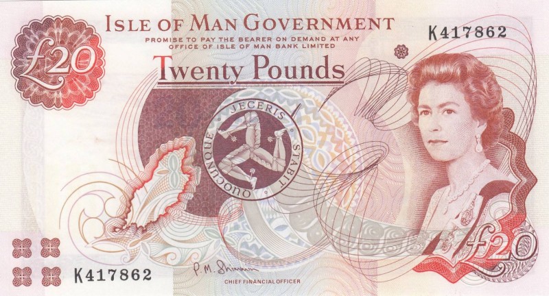 Isle of Man, 20 Pounds, 2000, UNC, p45b
Queen Elizabeth II. Portrait, Serial Nu...