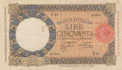 Italy, 50 Lire, 1933/40, VF, p54a
 Serial Number: F870593
Estimate: 30-60 USD