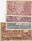 Italy, FINE, total 4 banknotes
5 Lire (2), 1944, p31; 10 Lire, 1944, p32; 100 Lire, 1951, pM53, Serial Number: 1021 38560, 0561 407639, 0777 256803, ...