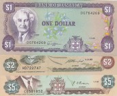Jamaica, Total 3 banknotes
1 Dollar, 1989, UNC, p68Ac; 2 Dollars, 1993, UNC, p69e; 5 Dollars, 1991, UNC, p70d
Estimate: 10-20 USD