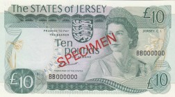Jersey, 10 Pounds, 1976/1988, UNC (-), p13s, SPECIMEN
There is a writing mark on back. Queen Elizabeth II portrait, Serial Number: BB000000
Estimate...