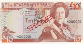 Jersey, 10 Pounds, 1993, UNC, p22s, SPECIMEN
Queen Elizabeth II portrait, Serial Number: HC000000
Estimate: 25-50 USD