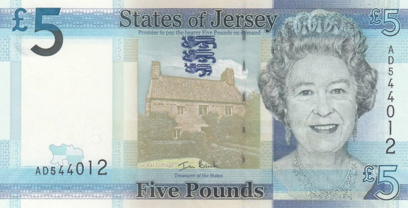 Jersey, 5 Pounds, 2010, UNC, p33a
Queen Elizabeth II. Portrait, Serial Number: ...