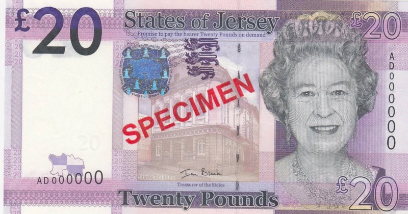 Jersey, 20 Pounds, 2010, UNC, p35s, SPECIMEN
Queen Elizabeth II portrait, Seria...
