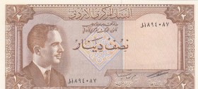 Jordan, 1/2 Dinar, 1959, UNC, p13c
 Serial Number: 894087
Estimate: 20-40 USD