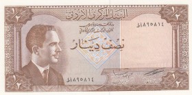 Jordan, 1/2 Dinar, 1959, UNC, p13c
 Serial Number: 95814
Estimate: 20-40 USD
