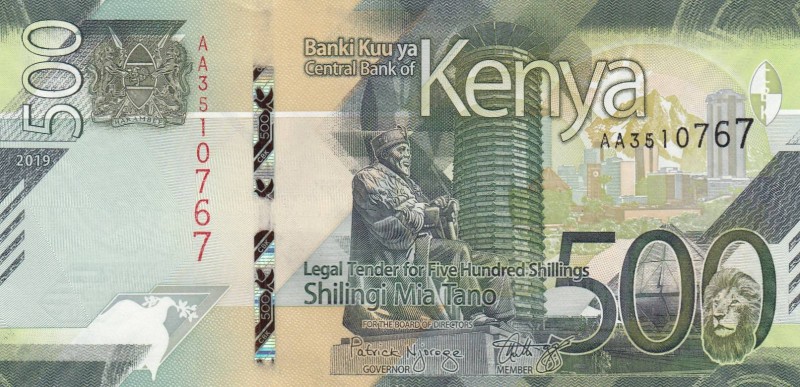 Kenya, 500 Shillings, 2019, UNC, pNew
 Serial Number: AA3510767
Estimate: 10-2...