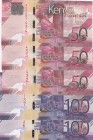 Kenya, 
100 Shillings(2), 2019, UNC, pNew; 50 Shillings(3), 2019, UNC, pNew (Total 5 banknotes)
Estimate: 10-20 USD