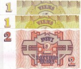 Latvia, Total 3 banknotes
1 Rublis(2), 1992, UNC, p35; 2 Rubli, 1992, UNC, p36 
Estimate: 10-20 USD