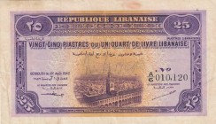 Lebanon, 25 Piastres, 1942, VF, p36
There is writing mark and stain on the banknote, Serial Number: A/6010,120
Estimate: 50-100 USD