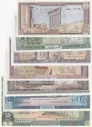 Lebanon, Total 7 banknotes
1 Livre, 1964/80, UNC, p61; 5 Livres, 1964/86, UNC, p62; 10 Livres, 1964/86, UNC, p63; 25 Livres, 164/83, UNC, p64; 50 Liv...