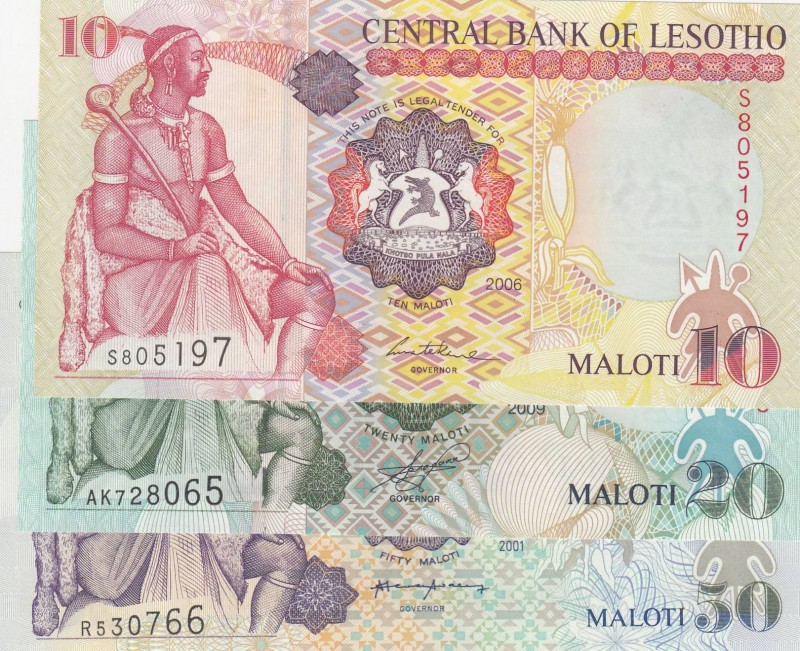 Lesotho, 10 Maloti, 20 Maloti and 50 Maloti, 200/2006, UNC, p15d, p19g, p17d, (T...