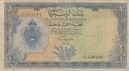 Libya, 1 Libyan Pound, 1963, FINE, p25
 Serial Number: 4C/2I 440446
Estimate: 40-80 USD