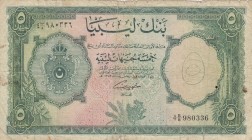 Libya, 5 Libyan Pounds, 1963, POOR, p26
 Serial Number: 4B/8 980336
Estimate: 75-150 USD