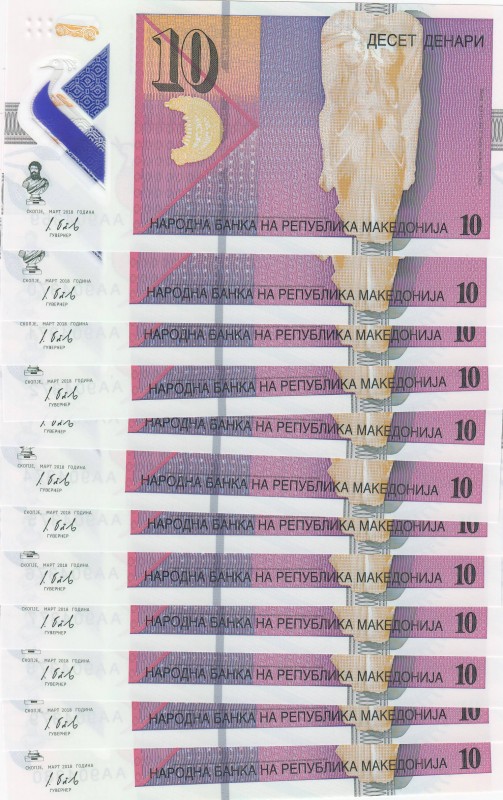 Macedonia, 10 Denari, 2018, UNC, p25, (Total 10 consecutive banknotes)
polymer,...