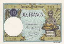 Madagascar, 10 Francs, 1937/1947, AUNC(-), p36
There is a writing mark on back. There are pinholes, Serial Number: D.769 0,051
Estimate: 50-100 USD