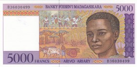 Madagascar, 5.000 Francs or 1.000 Ariary, 1995, UNC, p78a
 Serial Number: B36030499
Estimate: 15-30 USD
