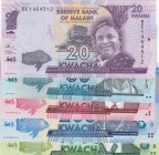 Malawi, Total 5 banknotes
20 Kwacha, 2016, UNC, p63c; 50 Kwacha, 2012, UNC, p58a; 100 Kwacha, 2013, UNC, p59b; 200 Kwacha, 2012, UNC, p60a; 1.000 Kwa...