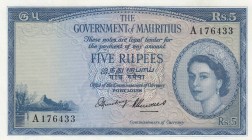 Mauritius, 5 Rupees, 1954, AUNC, p27
 Serial Number: A 176433
Estimate: 250-500 USD