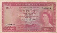 Mauritius, 10 Rupees, 1954, VF, p28
 Serial Number: D 528655
Estimate: 300-600 USD