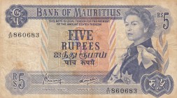 Mauritius, 5 Rupees, 1967, FINE(+), p30c
Queen Elizabeth II. Portrait, there is writing mark on the banknote, Serial Number: A/3 7860683
Estimate: 2...