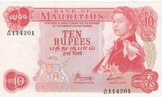 Mauritius, 10 Rupees, 1967, AUNC (+), p31c
Queen Elizabeth II portrait, Serial Number: A/64 114201
Estimate: 35-70 USD
