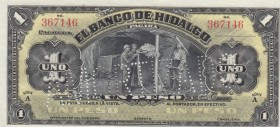 Mexico, 1 Peso, 1914, UNC, pS304, SPECIMEN
El Banco De Hidalgo, Serial Number: 367146
Estimate: 50-100 USD