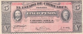 Mexico, 5 Pesos, 1914, UNC, pS531
 Serial Number: 2371588
Estimate: 15-30 USD