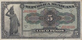 Mexico, 5 Pesos, 1915, VF, pS685
 Serial Number: J910946
Estimate: 10-20 USD